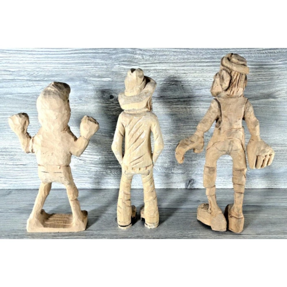 3 Vintage Folk Art Wood Hand Carved Figures Unpainted Project Pieces Wooden - Picture 3 of 11